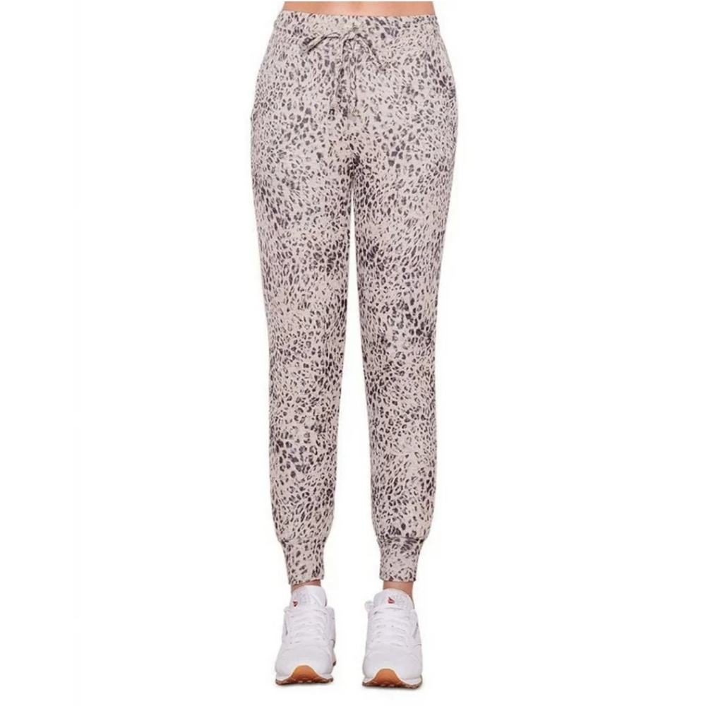 Sundry Women's Animal Print Pull On Jogger Sweatpants in Oatmeal